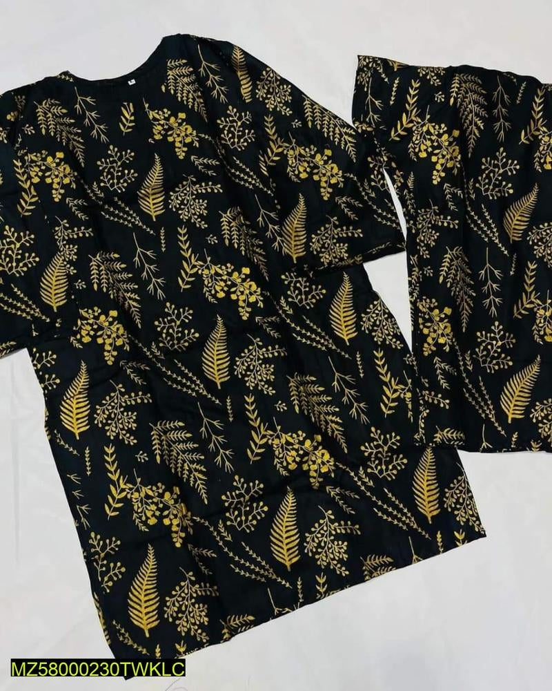 2 Pcs Women's Stitched Linen Printed Suit