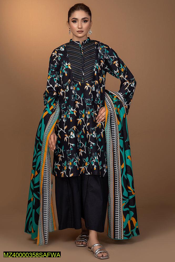 3 Pcs Women's Unstitched Doria Lawn Printed Suit, ICS-15
